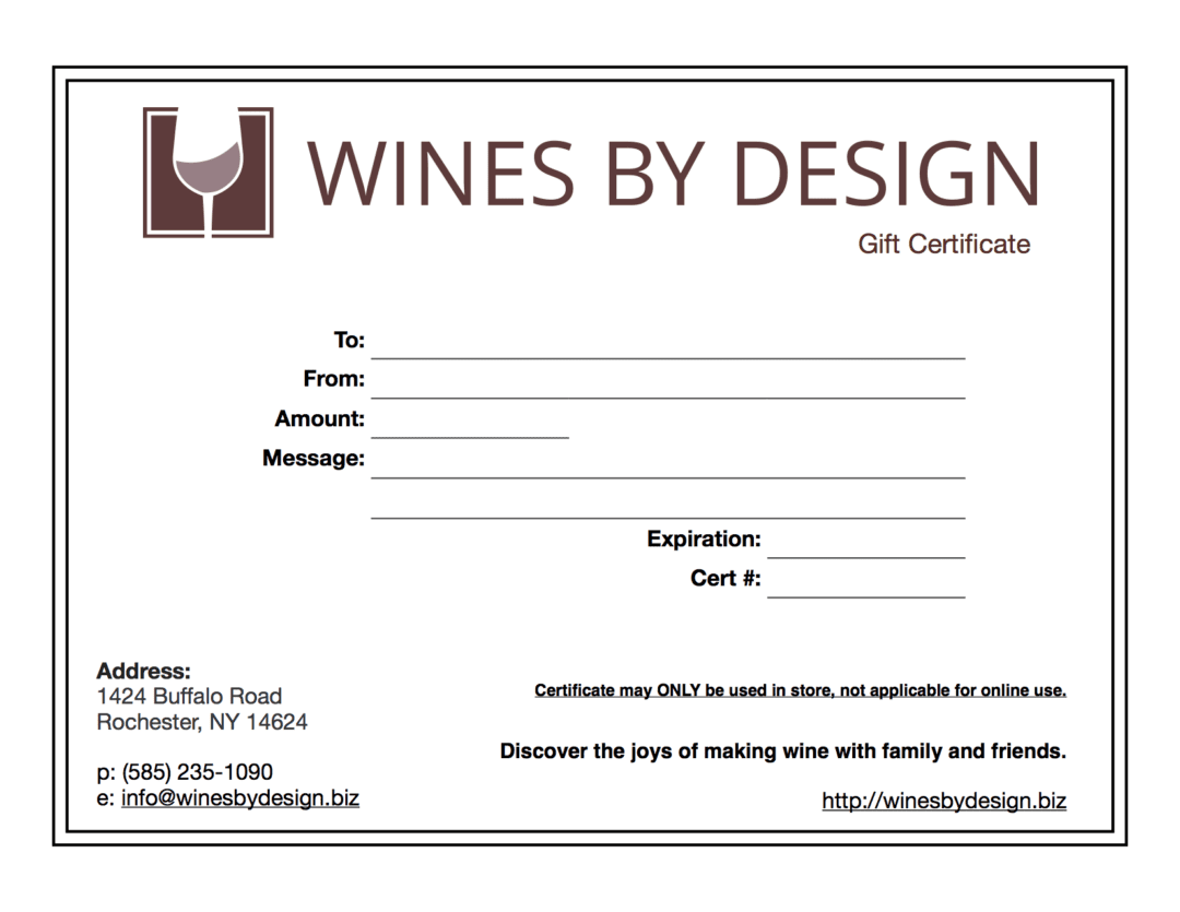 Gift Certificate Wines By Design